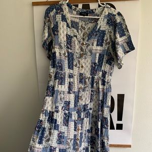 Roolee Patchwork Dress with Button Detail